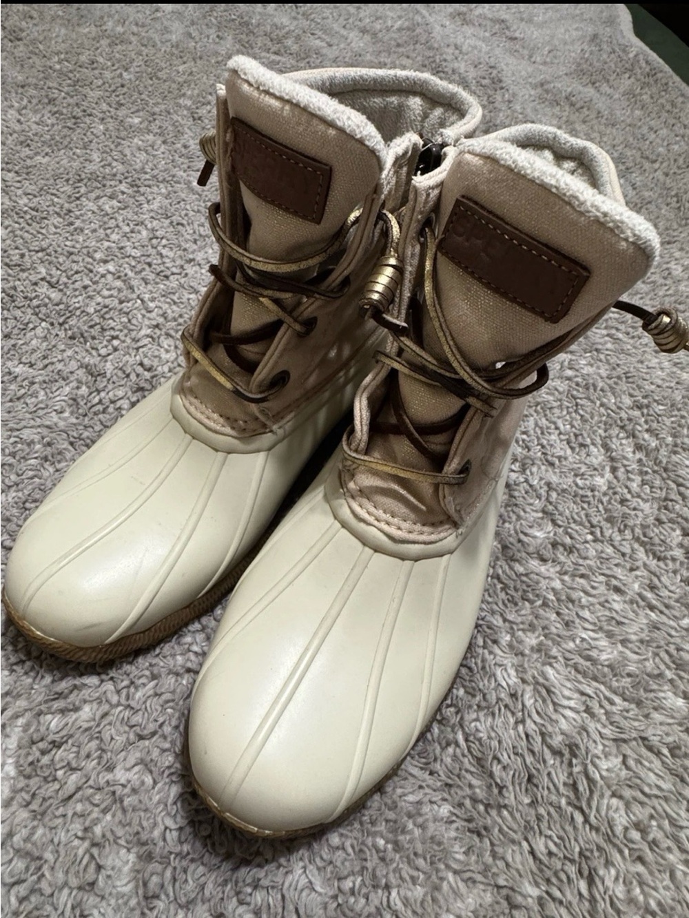 Cream/Tan/Light Pink Sperry Waterproof Duck Boots